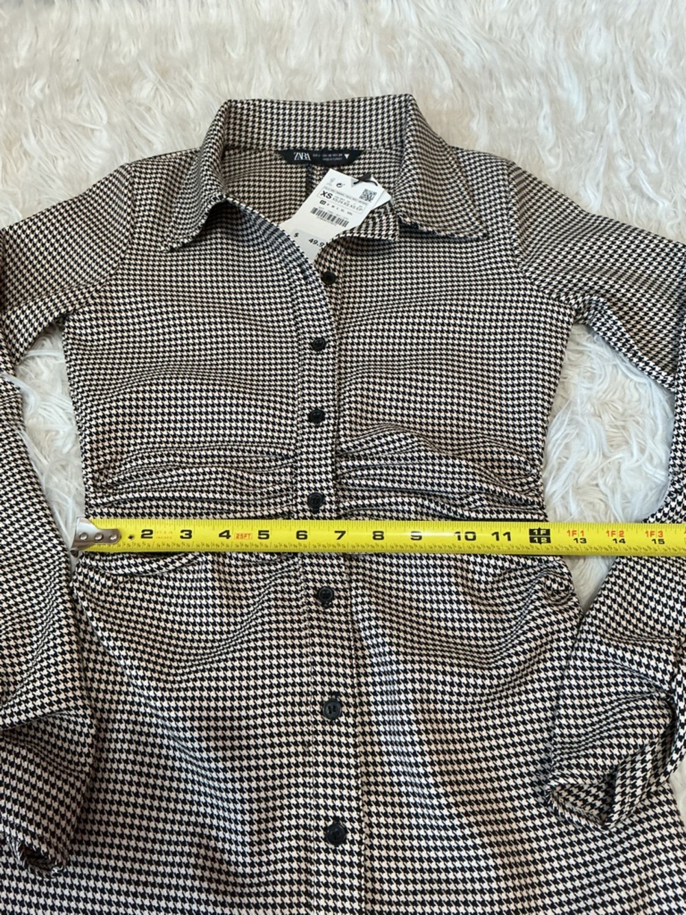 Zara Black and White Houndstooth Long-Sleeve Shirt Dress - Picture 5 of 6